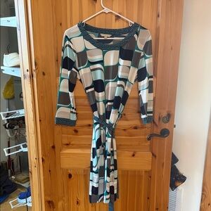 Banana Republic Long Sleeve Dress in Blue, Black, and Cream